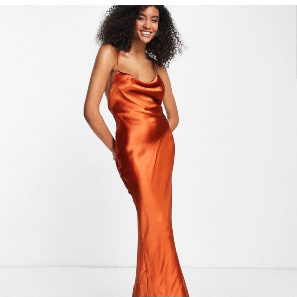 NWT ASOS DESIGN cami maxi slip dress in high shine in satin with lace up back